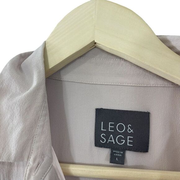 Leo & Sage Large Silk Blouse Tunic Button Front Long Sleeve Top Womens - Picture 3 of 14